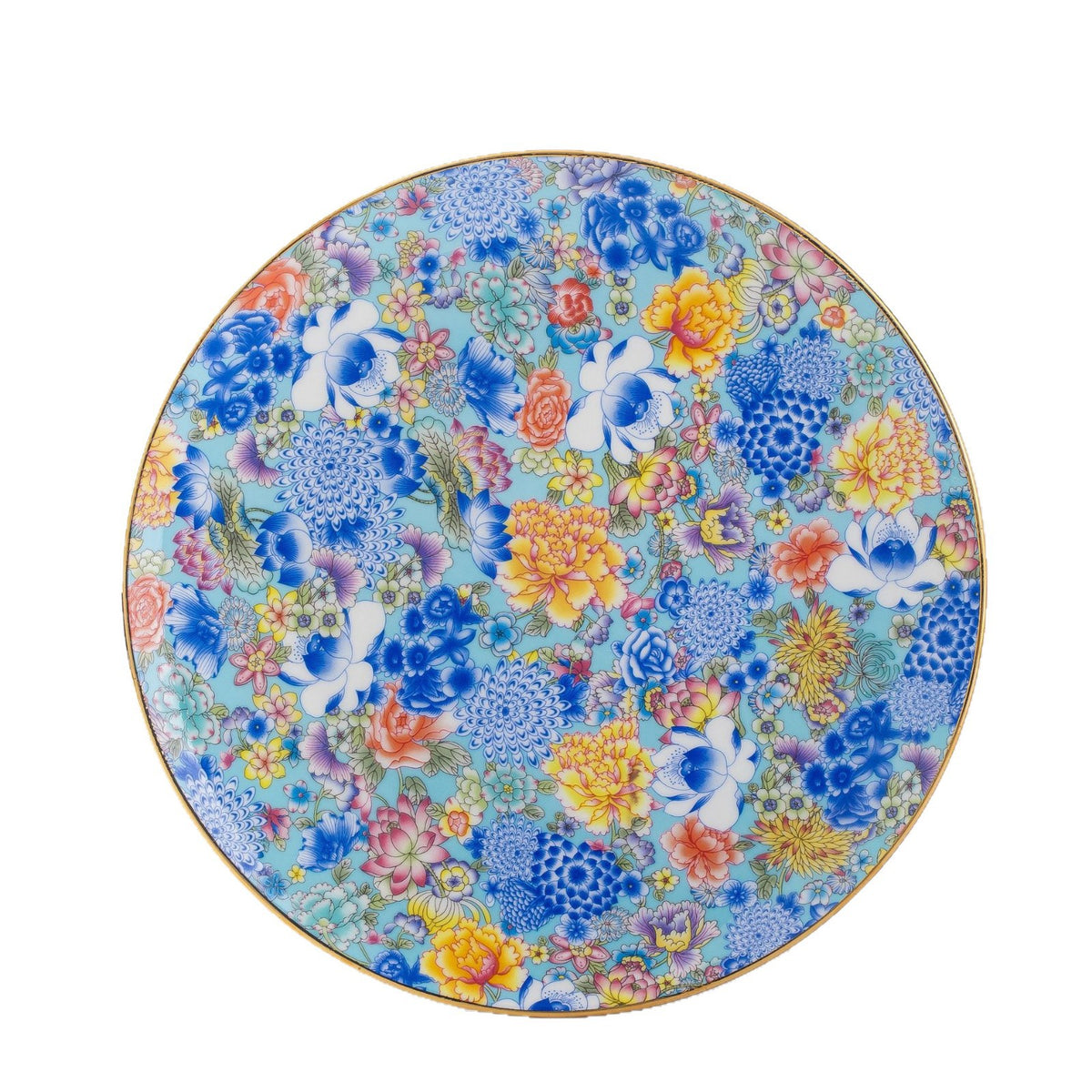Blue Wanhua Falangcai thousand-flower porcelain dinner plate close-up