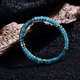 Certified Natural Icy Blue Water Jadeite Barrel Bead Bracelet – 7.5 mm Straight-Cut Drum Beads with Gold-Tone Spacers