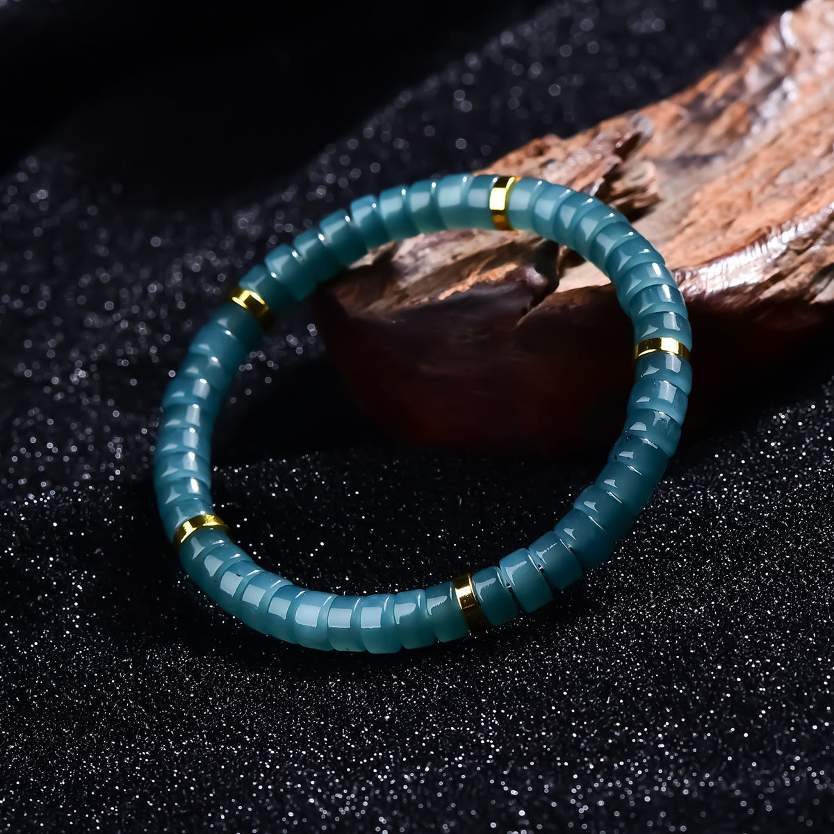 Natural jadeite blue water bracelet with metal spacer accents