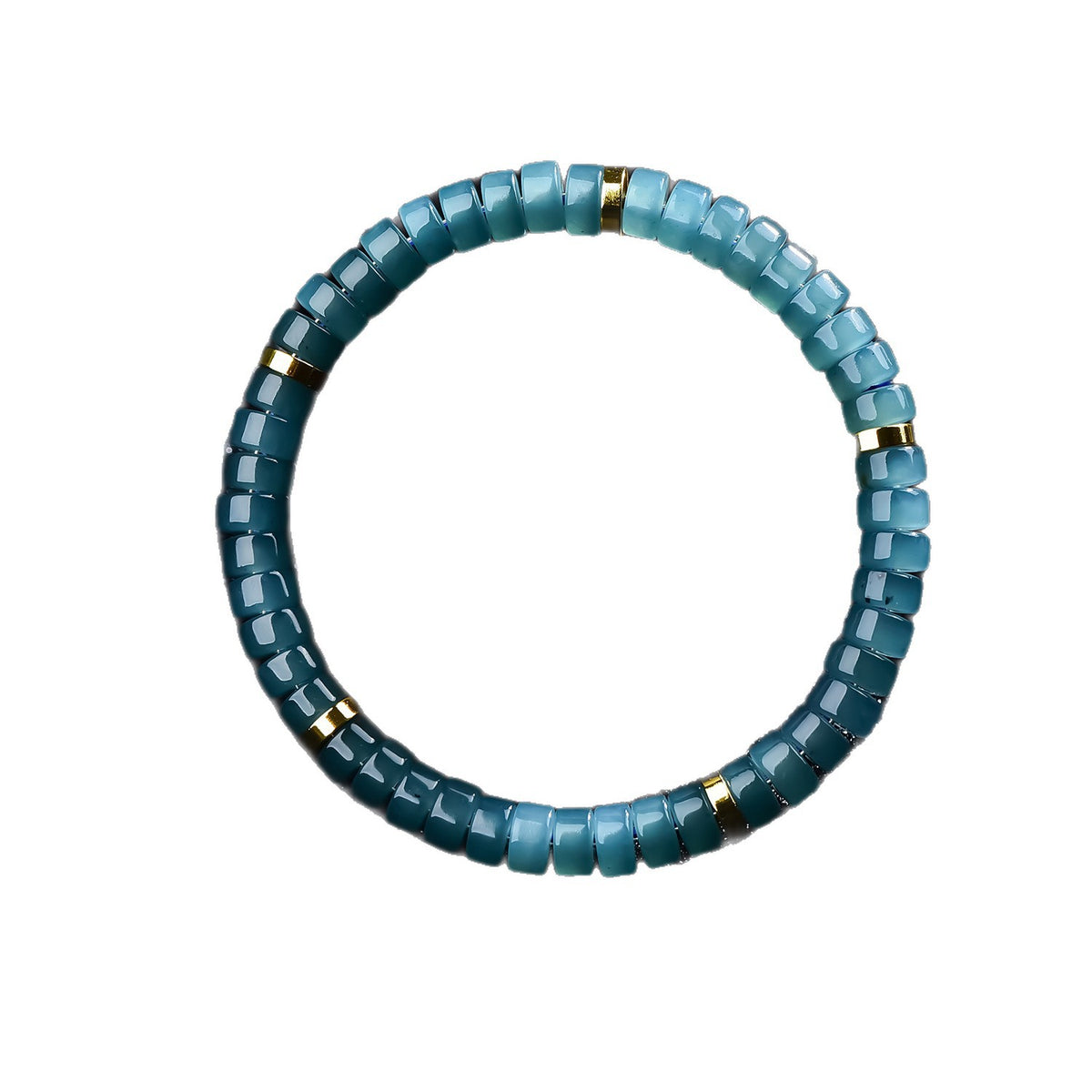 Blue water jadeite straight-cut drum bead bracelet close-up