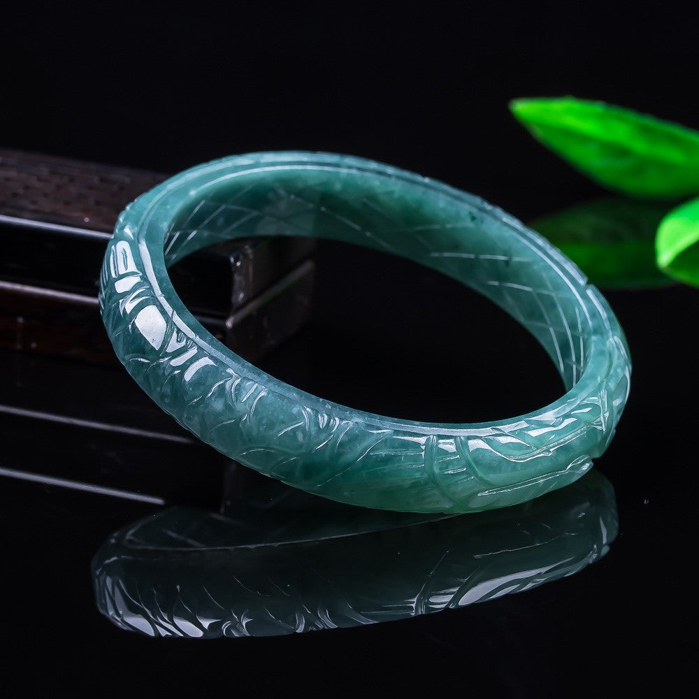 Certified carved jadeite bangle blue-green translucent bracelet
