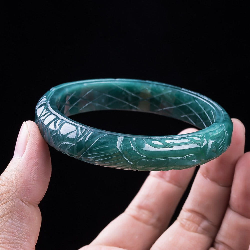 Natural certified jadeite carved bangle premium Chinese jewelry