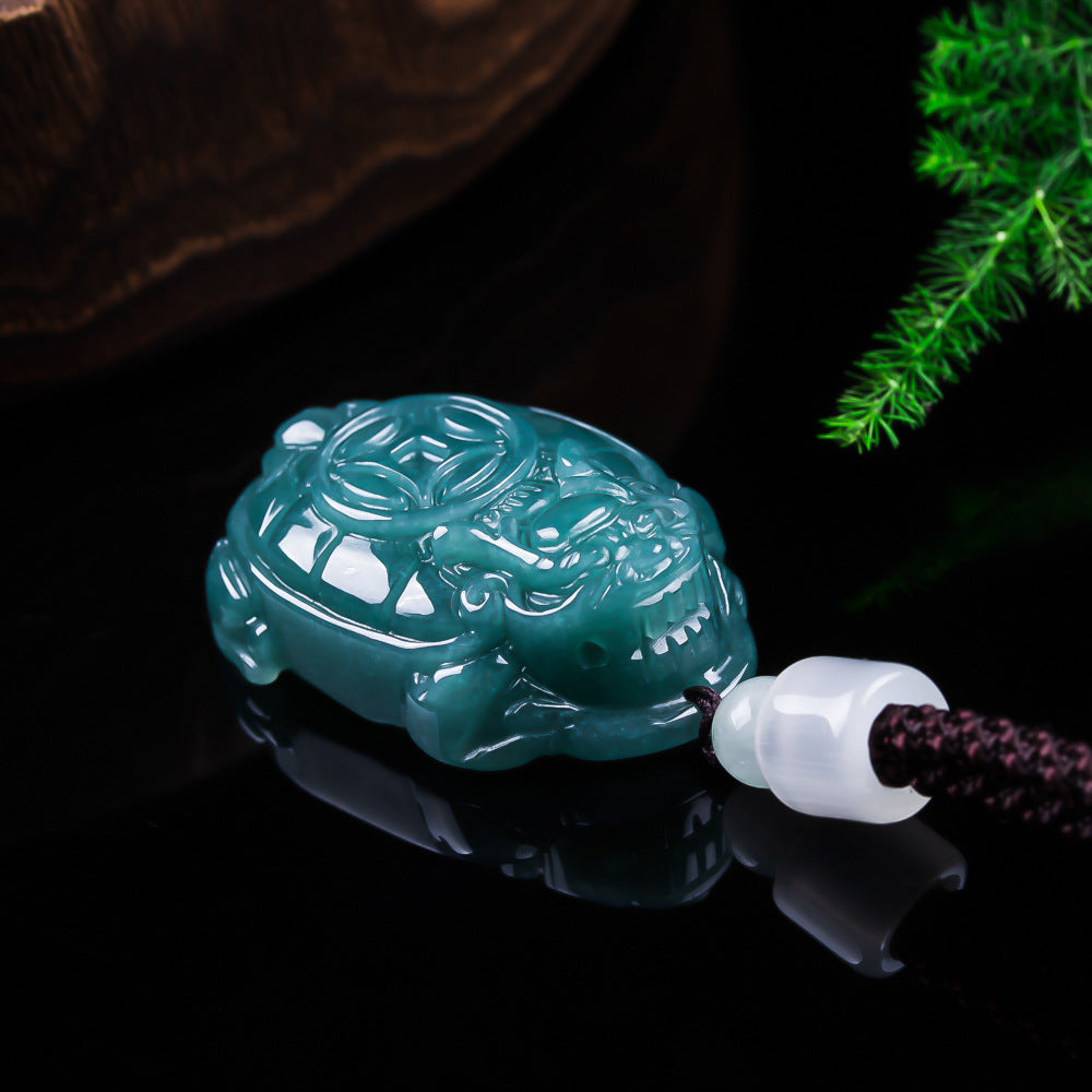 Natural Grade A jadeite dragon turtle carved pendant gift jewelry