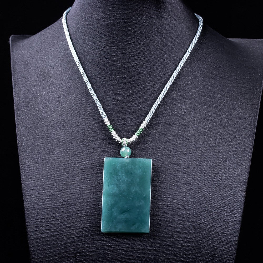 Icy teal jadeite Wu Shi Pai pendant polished full green body