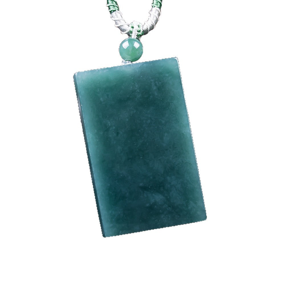 Certified jadeite peace plaque pendant 60 by 40 mm with braided cord