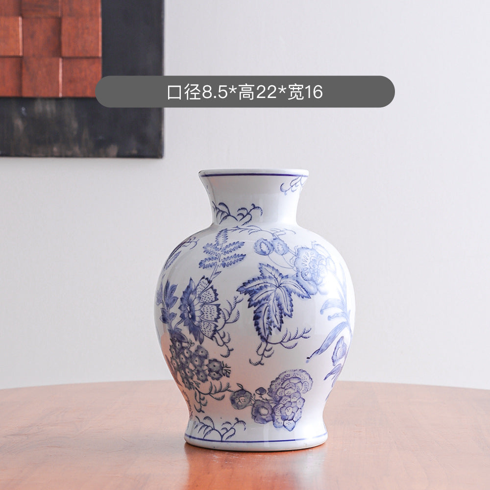 Blue and white bird and flower vase, 16 cm wide and 22 cm high