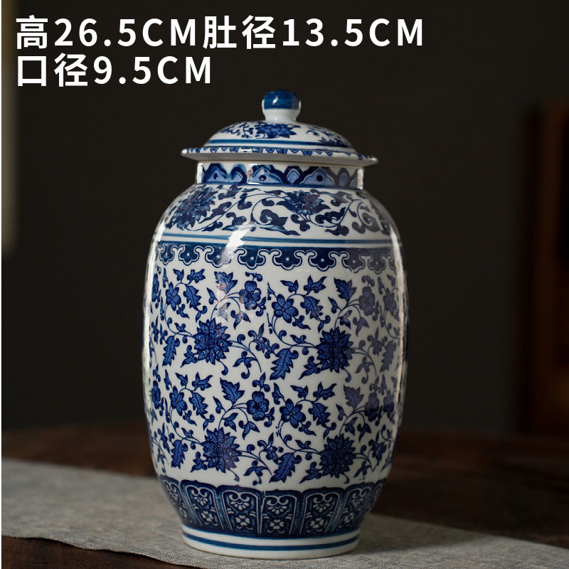 Blue and white lidded cylinder jar, 26.5 cm high