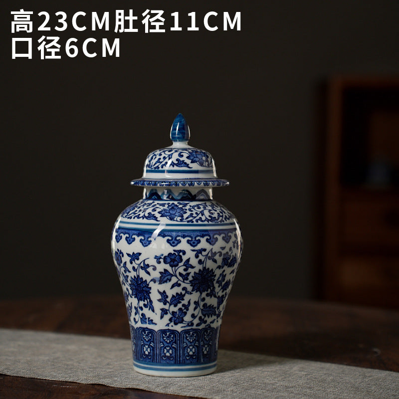 Blue and white lidded slim ginger jar, 23 cm high