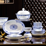 Jingdezhen Blue & White Linglong High-White Porcelain 42-Piece Dinnerware Set – Translucent Openwork Chinese Tableware