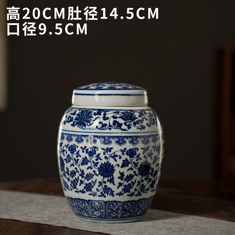 Blue and white open ginger jar, 20 cm high