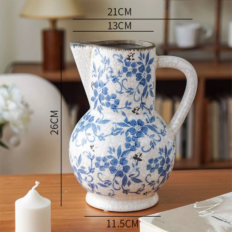 Blue and white floral pitcher ceramic vase, 26 cm high