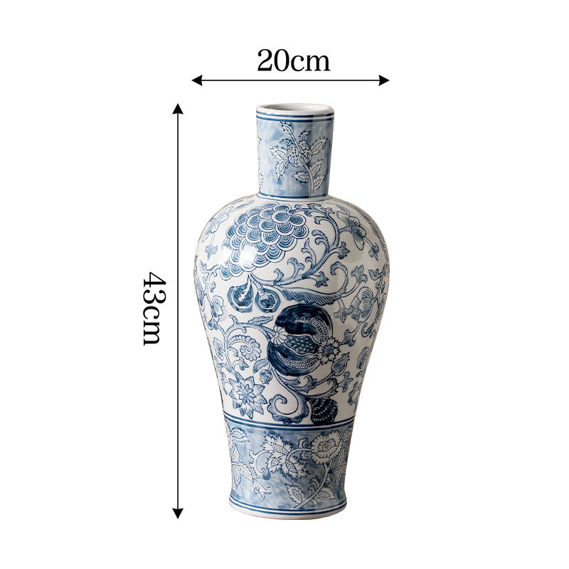 Blue and white Willow Leaf ceramic vase, 20 cm wide and 43 cm high
