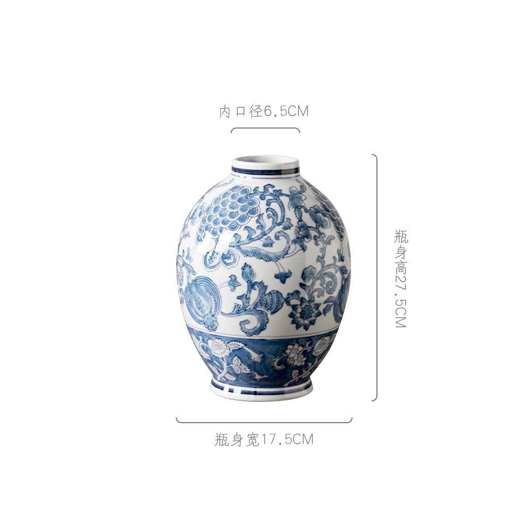 Blue and white Winter Melon ceramic vase, 17.5 cm wide and 27.5 cm high