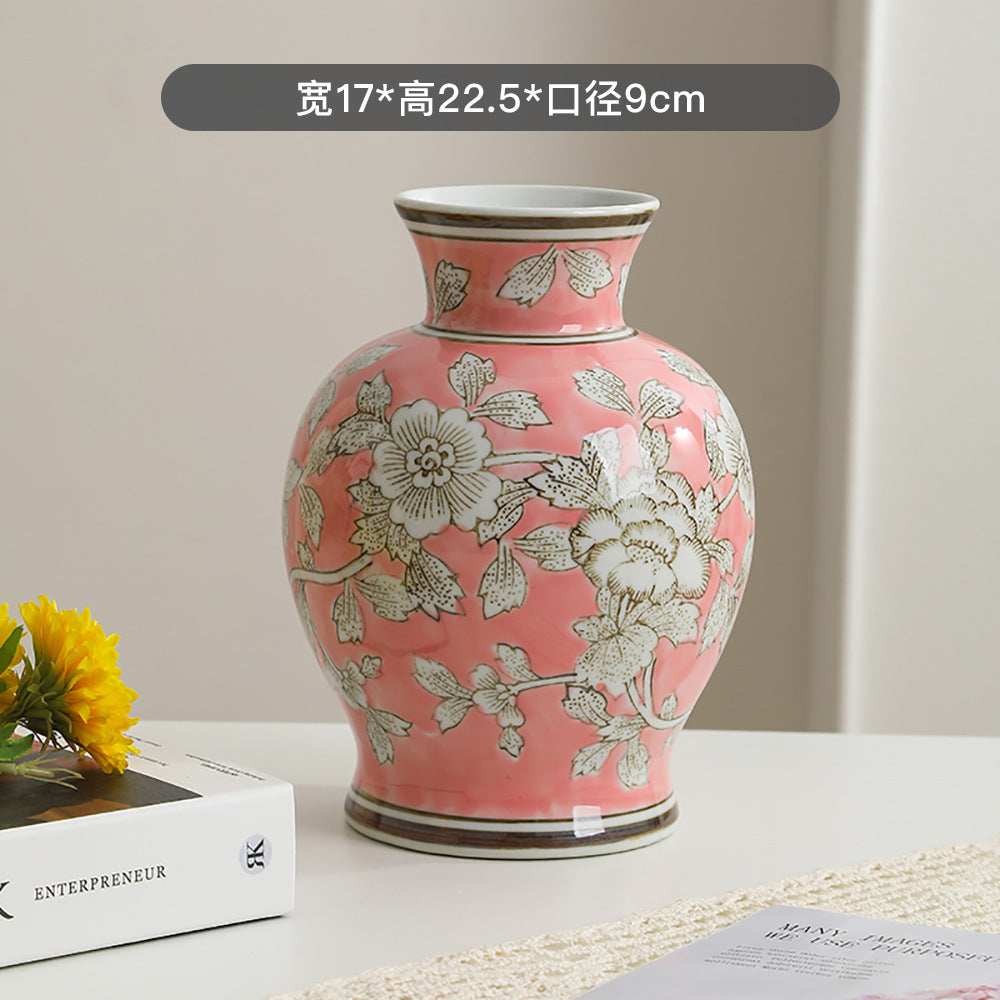 Blush pink and silver peony vase, large, 17 cm wide and 22.5 cm high