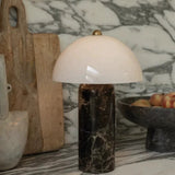 Aurelia Brown Marble Mushroom Dome Table Lamp – Flared & Cylinder Base Quiet Luxury Light