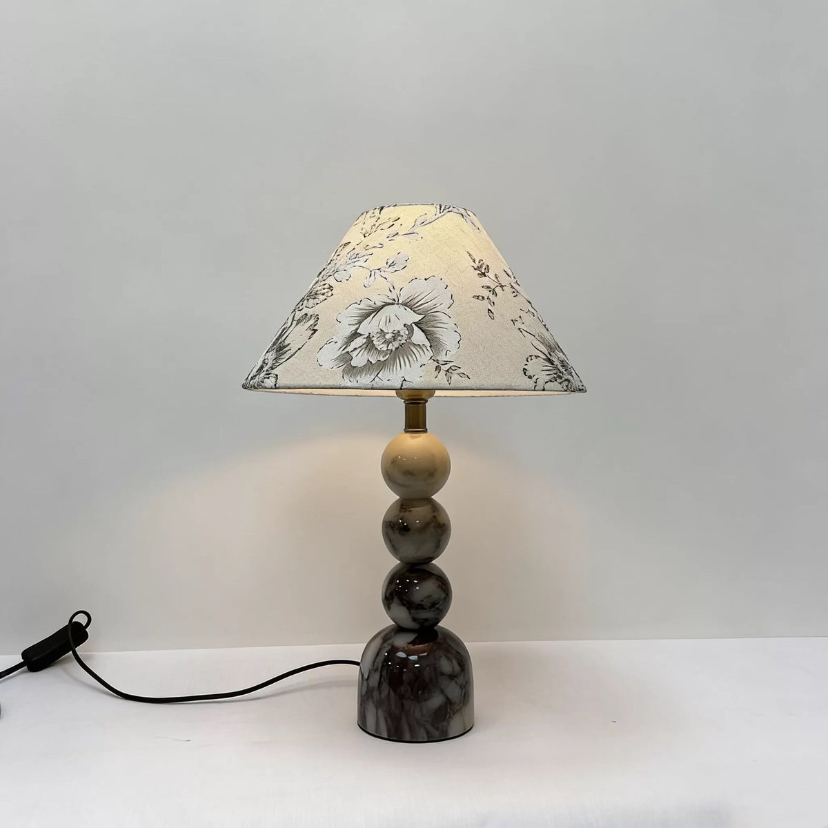 Bvlgari-vein stone stacked-sphere table lamp with printed art fabric shade