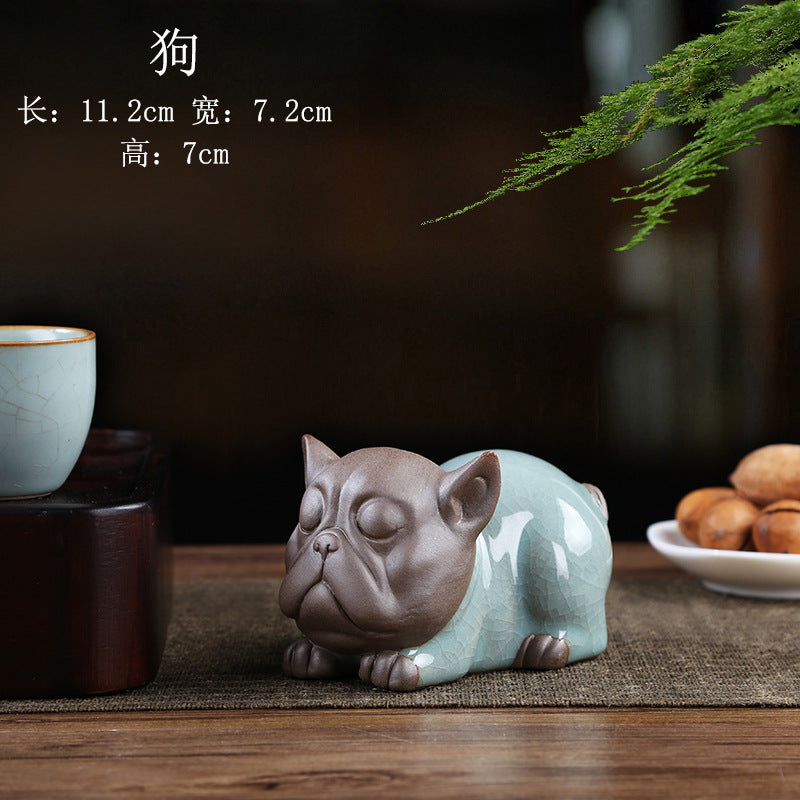Celadon Chinese zodiac Dog tea pet figurine