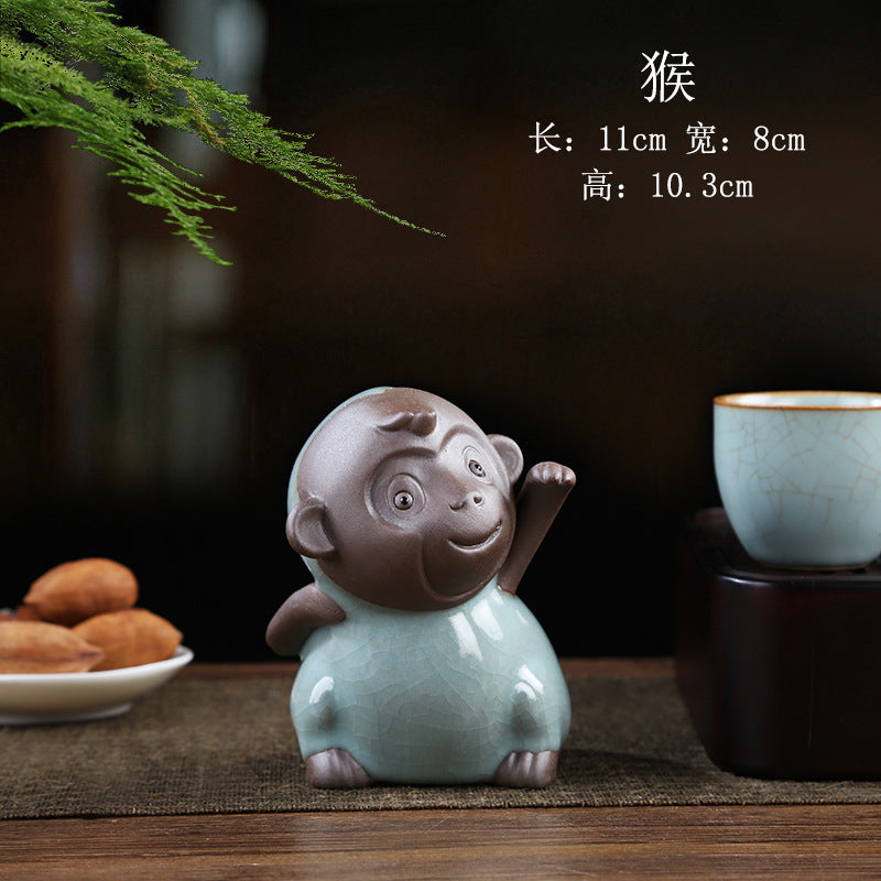 Celadon Chinese zodiac Monkey tea pet figurine