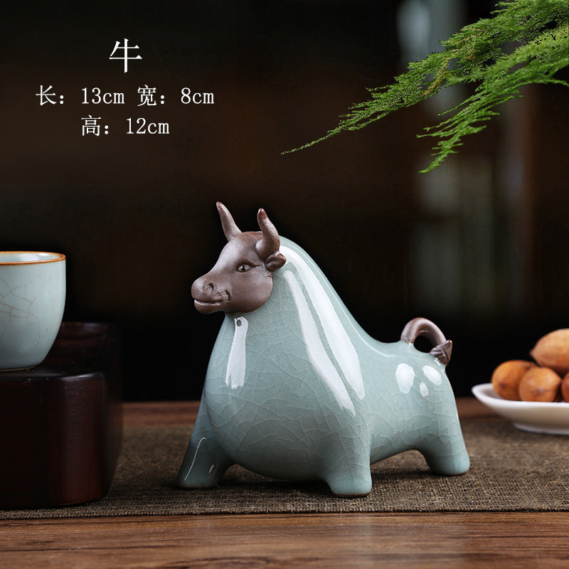 Celadon Chinese zodiac Ox tea pet figurine