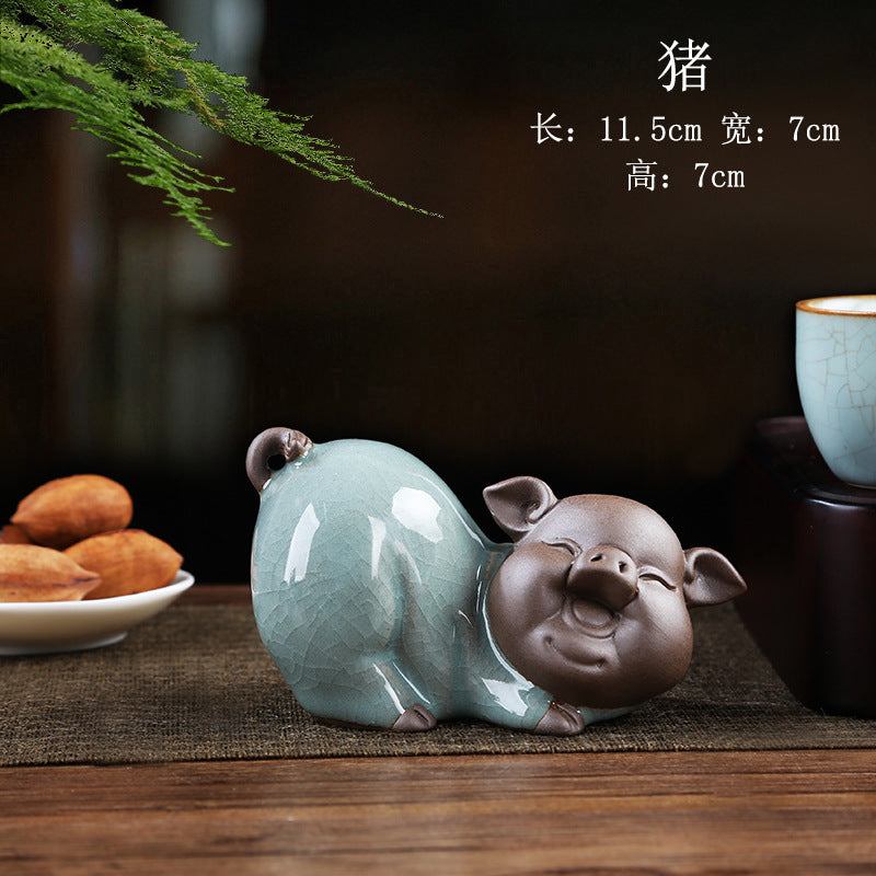 Celadon Chinese zodiac Pig tea pet figurine