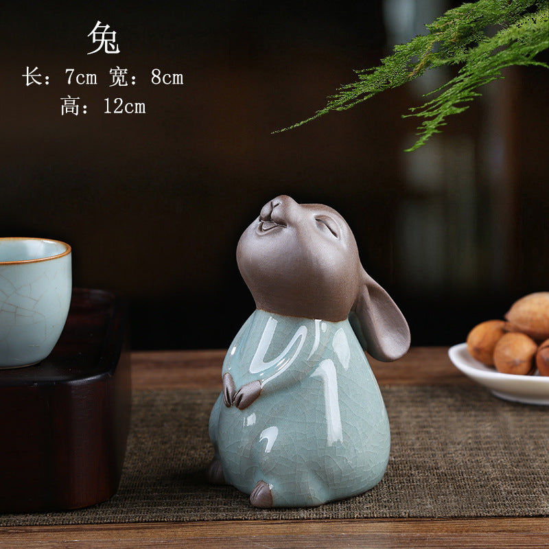 Celadon Chinese zodiac Rabbit tea pet figurine