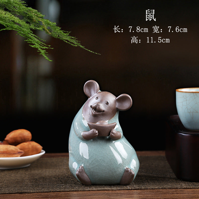 Celadon Chinese zodiac Rat tea pet figurine