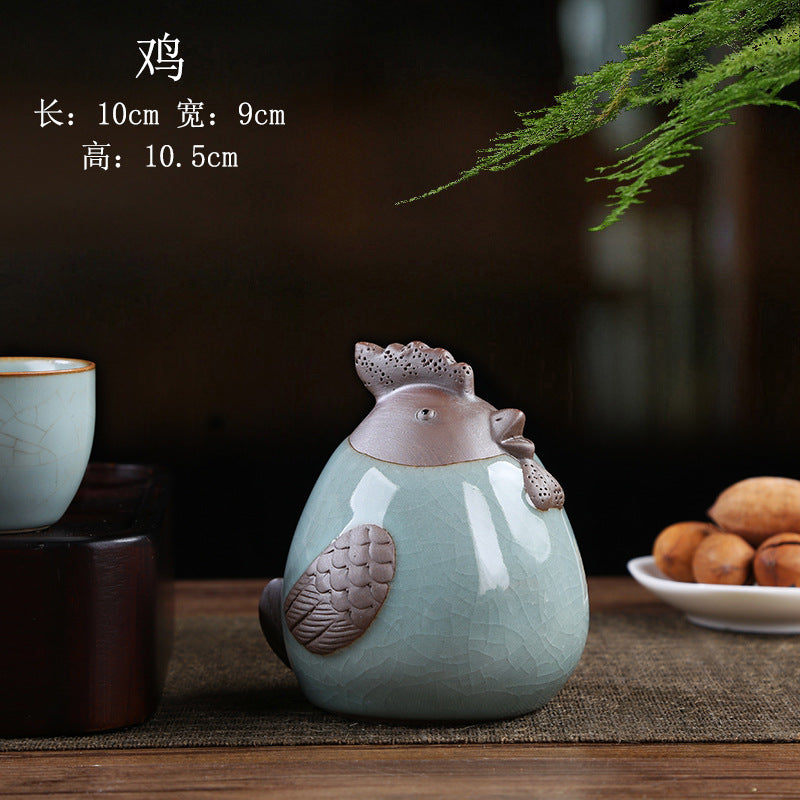 Celadon Chinese zodiac Rooster tea pet figurine
