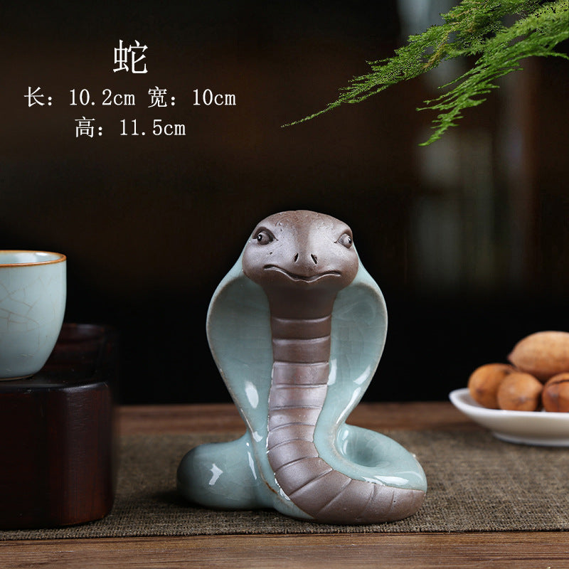 Celadon Chinese zodiac Snake tea pet figurine