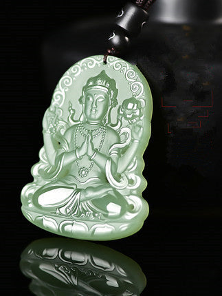 Premium carved Hetian jade Buddhist Guanyin pendant natural stone