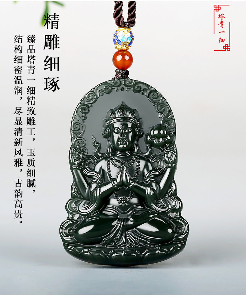 Certified Hetian jade Four-Armed Guanyin pendant craftsmanship view