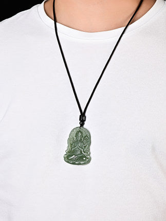 Natural lake green Hetian jade Guanyin pendant for men and collectors