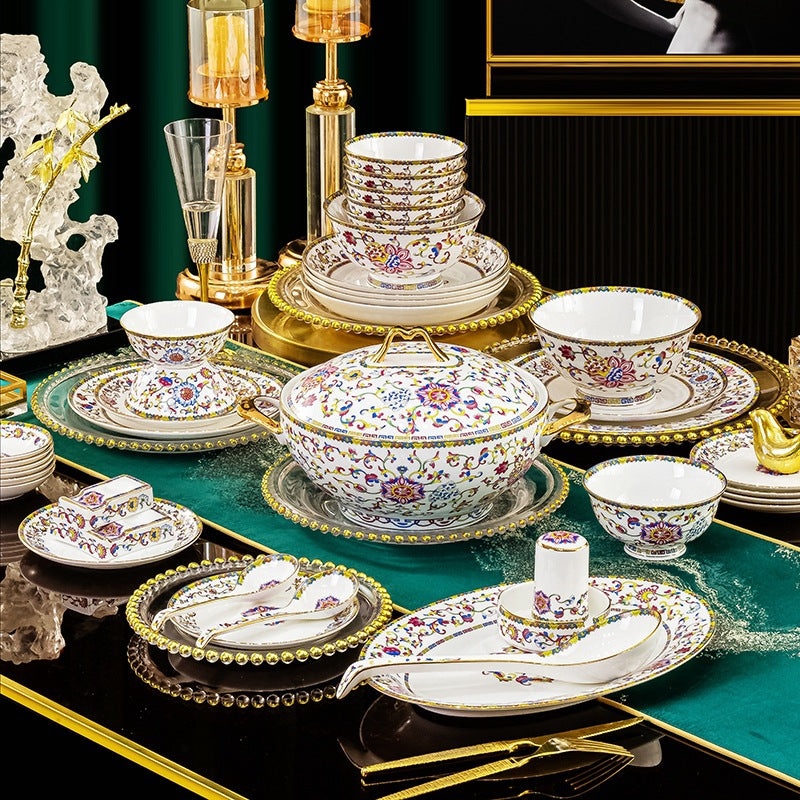 Cha Zi Yan Hong palace enamel bone china dinnerware luxury table setting