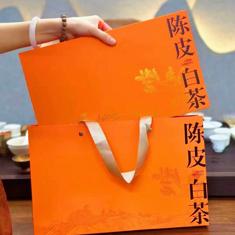Orange Chenpi white tea gift box and matching carry bag