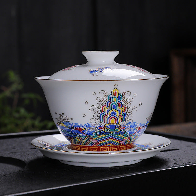 Hand-Carved Enamel Sancai Gaiwan - 180ml