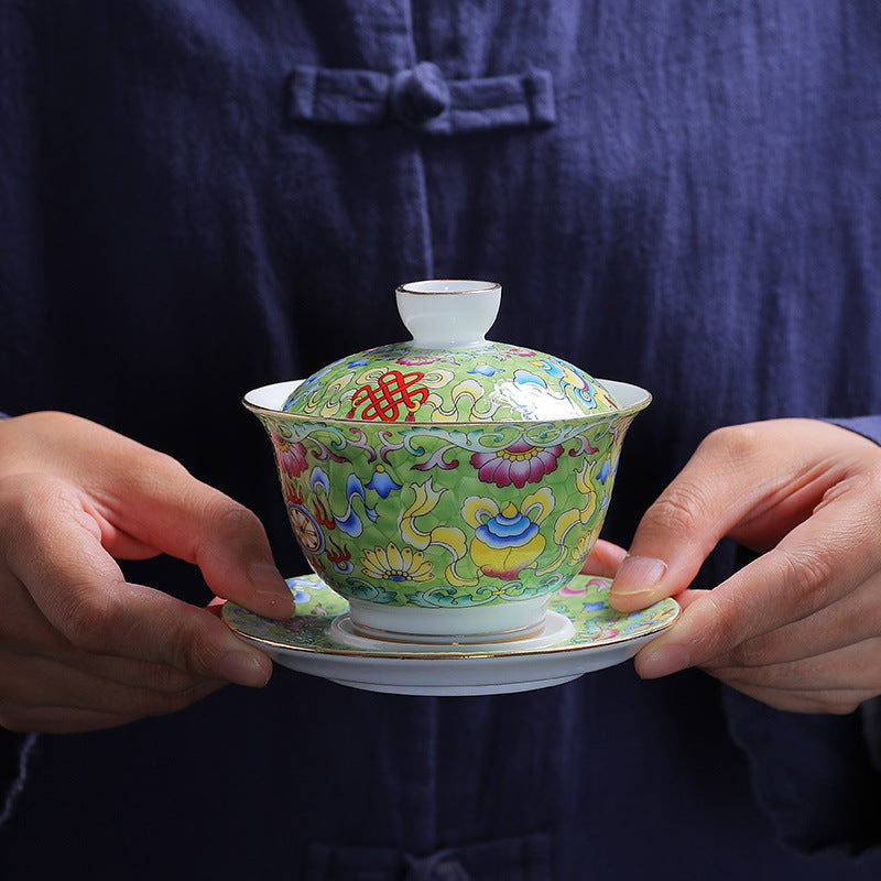 Hand-Carved Enamel Sancai Gaiwan - 180ml