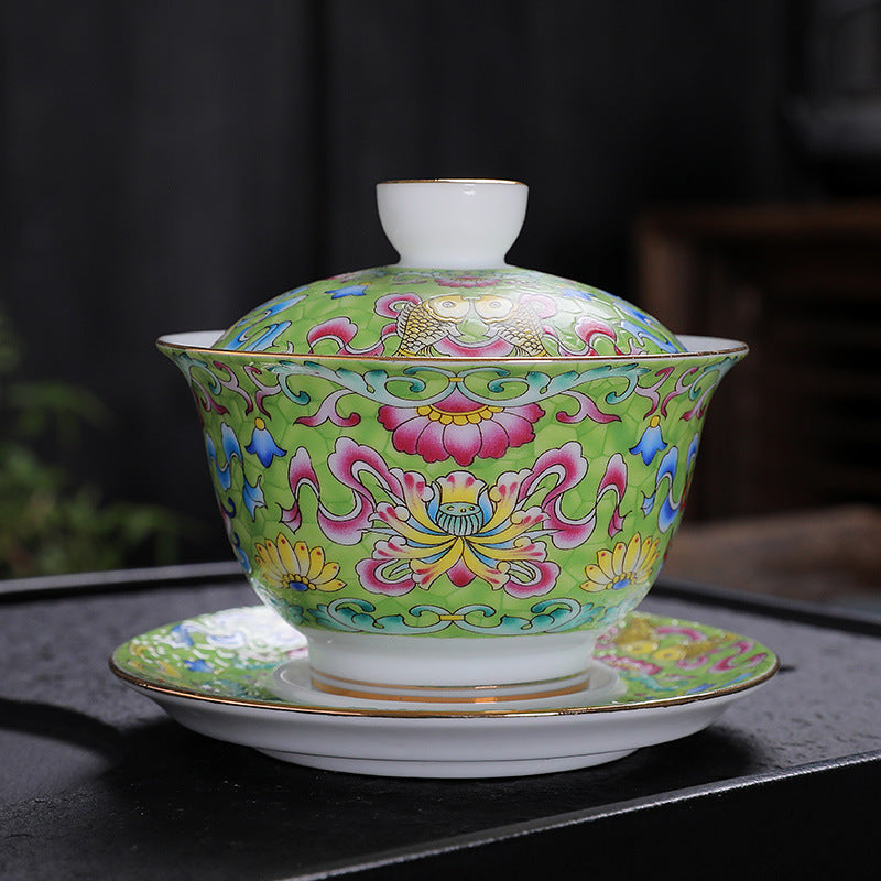 Hand-Carved Enamel Sancai Gaiwan - 180ml