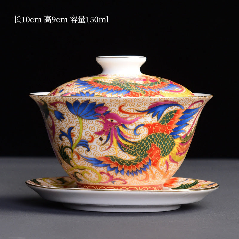 Hand-Carved Enamel Sancai Gaiwan - 180ml