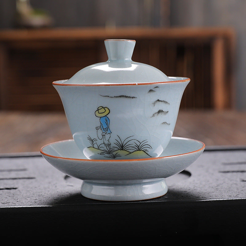 Ru Ware Celadon Crackle Sancai Gaiwan for Gongfu Tea - 150ml