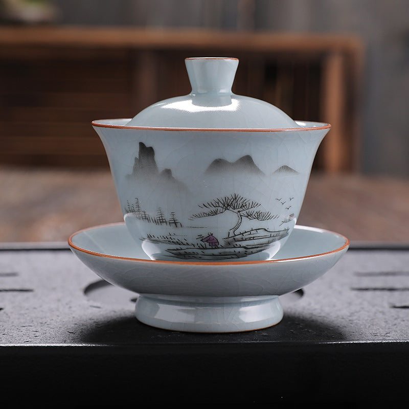 Ru Ware Celadon Crackle Sancai Gaiwan for Gongfu Tea - 150ml