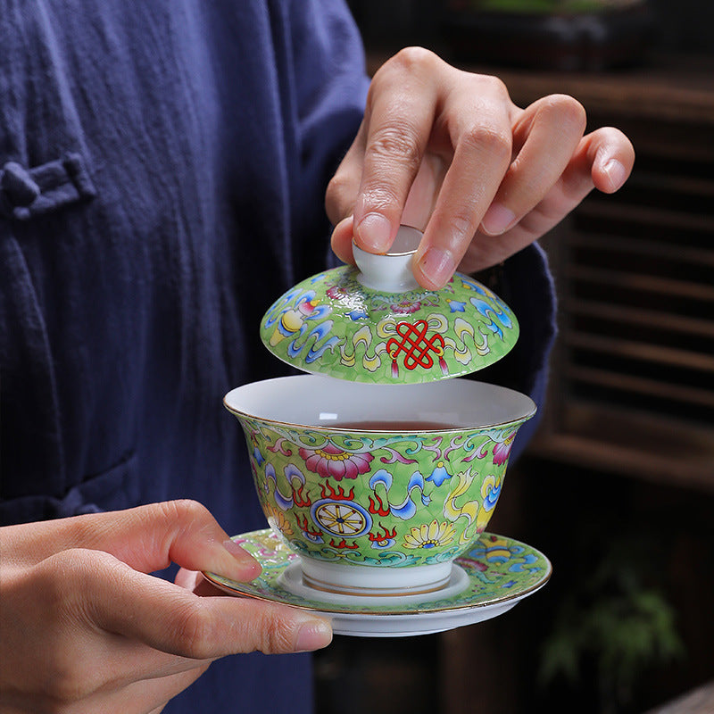 Hand-Carved Enamel Sancai Gaiwan - 180ml