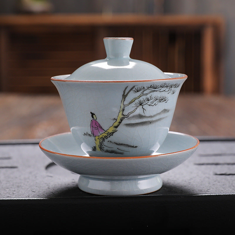 Ru Ware Celadon Crackle Sancai Gaiwan for Gongfu Tea - 150ml
