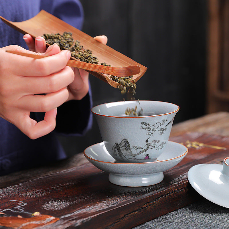 Ru Ware Celadon Crackle Sancai Gaiwan for Gongfu Tea - 150ml