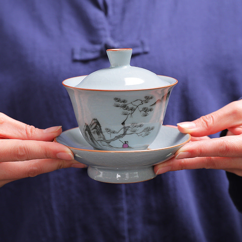 Ru Ware Celadon Crackle Sancai Gaiwan for Gongfu Tea - 150ml