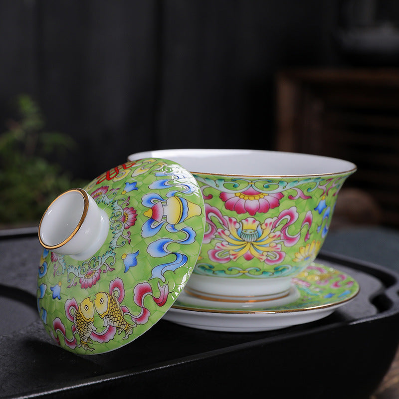 Hand-Carved Enamel Sancai Gaiwan - 180ml
