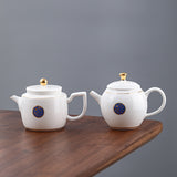 Mutton Fat Jade Gold-Rimmed Complete Tea Set