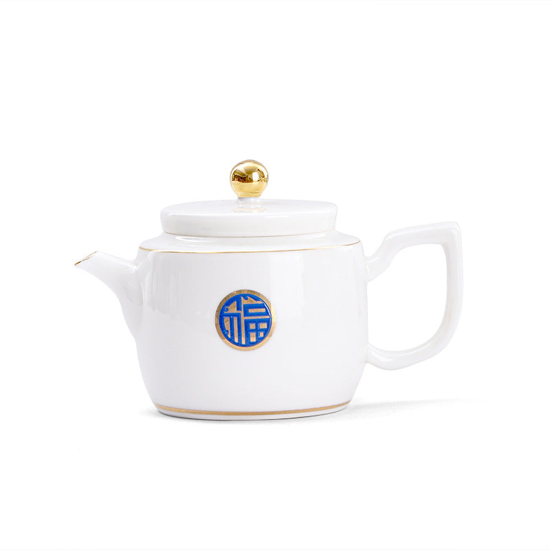 Mutton Fat Jade Gold-Rimmed Complete Tea Set