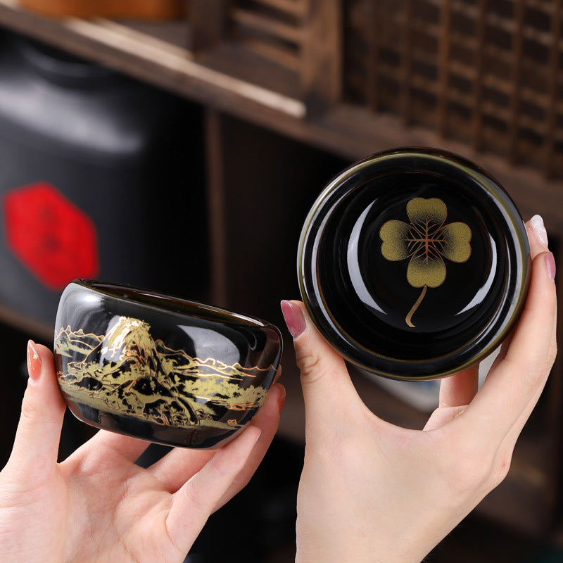 Golden Wood-Leaf Tenmoku Master Teacup - 110ml
