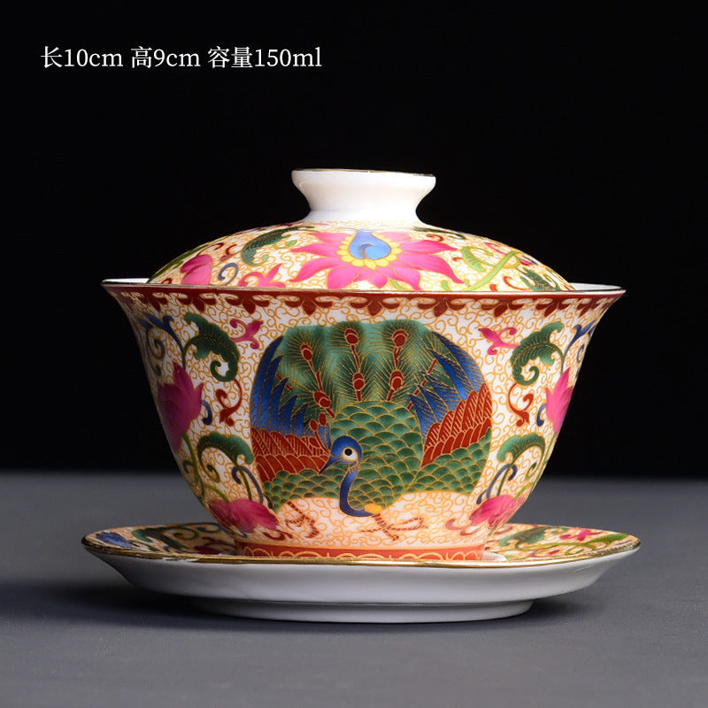 Hand-Carved Enamel Sancai Gaiwan - 180ml