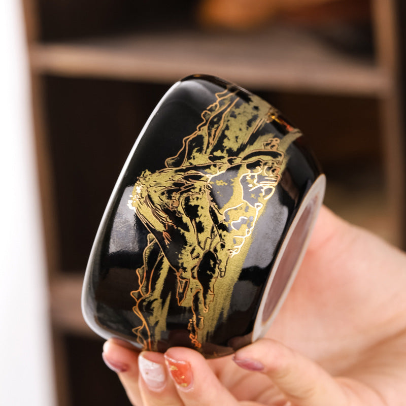 Golden Wood-Leaf Tenmoku Master Teacup - 110ml