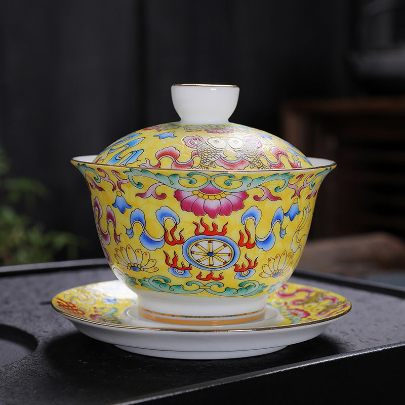 Hand-Carved Enamel Sancai Gaiwan - 180ml